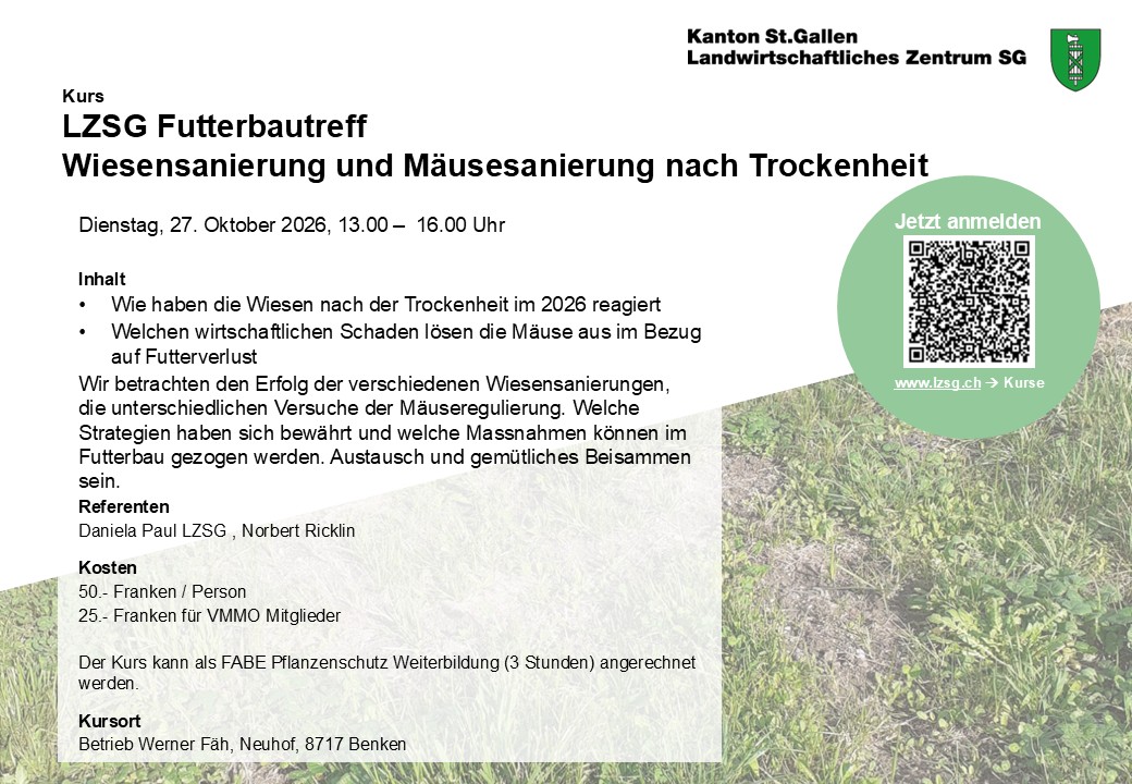 Flyer LZSG Futterbautreff: Wiesensanierung und Mäusesanierung nach Trockenheit